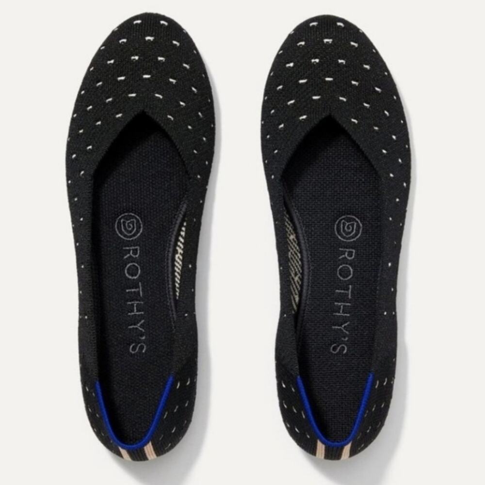 ROTHY'S Ivory Dot Black Round Toe Flat Retired Rare Size 10